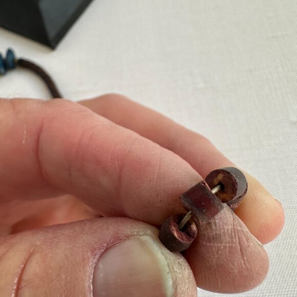 Tagua Nut and Kyanite Bead Necklace 24" - Picture 7 of 13